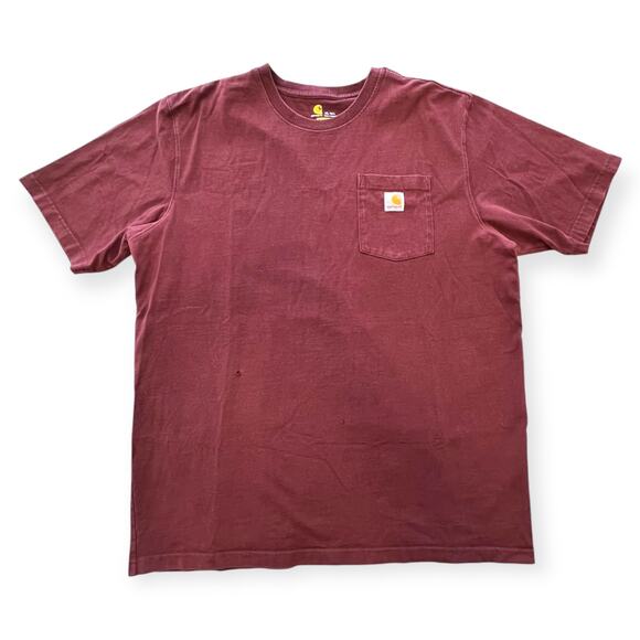 Carhartt Mens T Shirt Maroon Original Fit 100% Cotton 2019 Gray Patch XL Tall - Picture 1 of 13